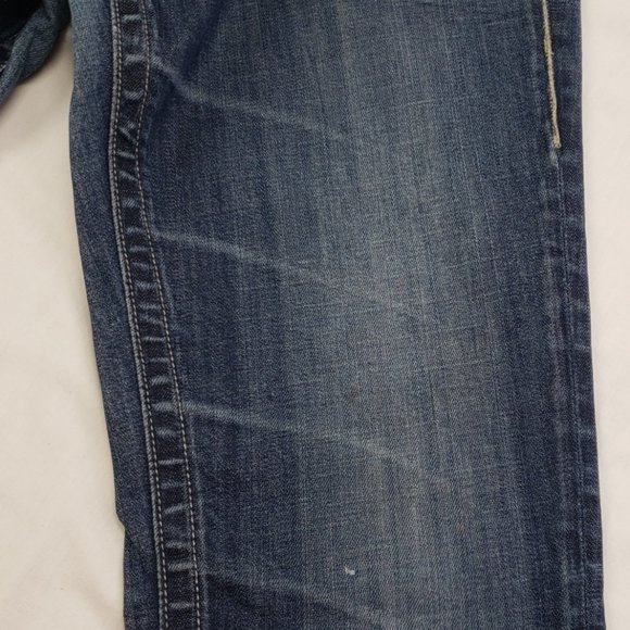 Dark Wash Distressed Holey Low Rise Straight Leg Jeans Vigoss Collection Size 9 - Picture 8 of 9